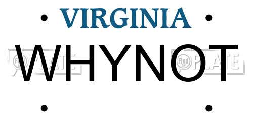 WHYNOT Virginia License Plate