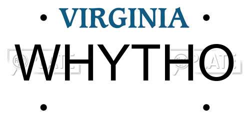 WHYTHO Virginia License Plate