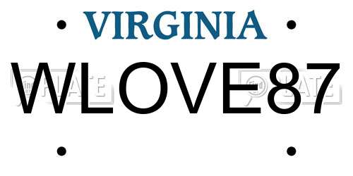 WLOVE87 Virginia License Plate