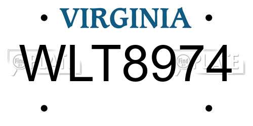 WLT8974 Virginia License Plate