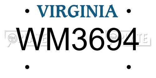 WM3694 Virginia License Plate