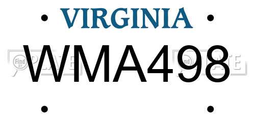 WMA498 Virginia License Plate