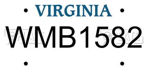 WMB1582 Virginia License Plate