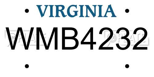 WMB4232 Virginia License Plate