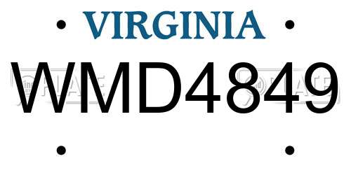 WMD4849 Virginia License Plate