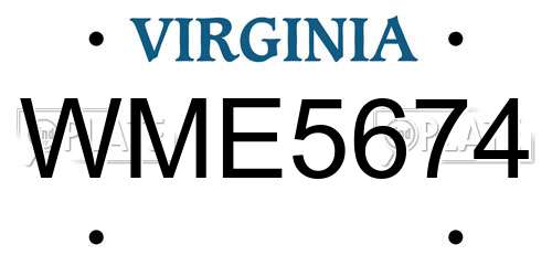 WME5674 Virginia License Plate