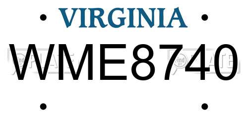 WME8740 Virginia License Plate