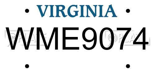 WME9074 Virginia License Plate