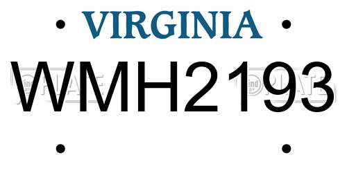 WMH2193 Virginia License Plate
