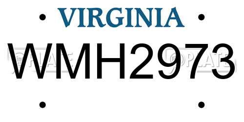 WMH2973 Virginia License Plate