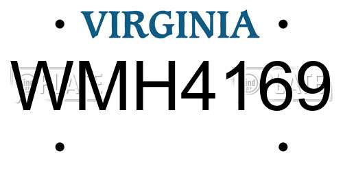 WMH4169 Virginia License Plate