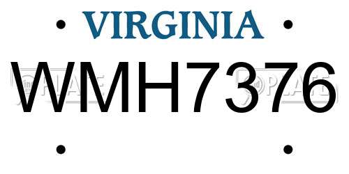 WMH7376 Virginia License Plate