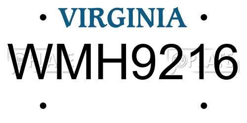 WMH9216 Virginia License Plate