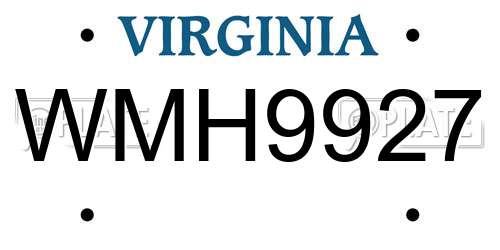 WMH9927 Virginia License Plate