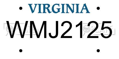 WMJ2125 Virginia License Plate
