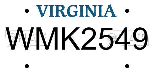 WMK2549 Virginia License Plate