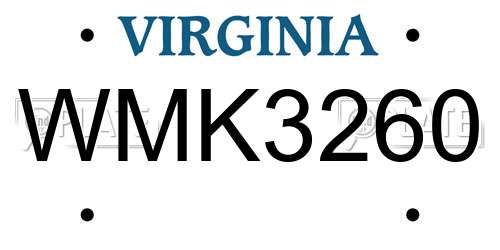 WMK3260 Virginia License Plate
