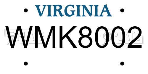 WMK8002 Virginia License Plate