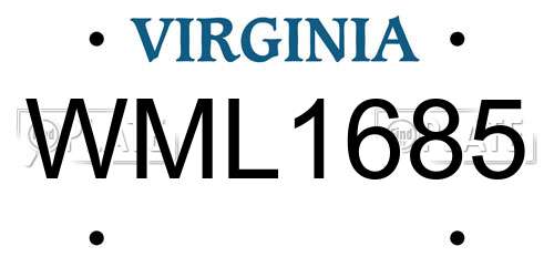 WML1685 Virginia License Plate