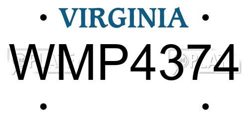 WMP4374 Virginia License Plate