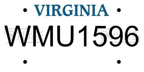 WMU1596 Virginia License Plate