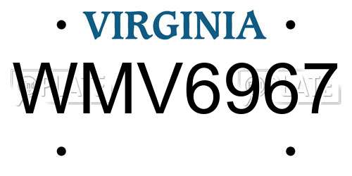WMV6967 Virginia License Plate