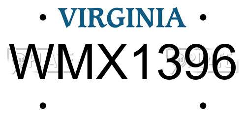 WMX1396 Virginia License Plate