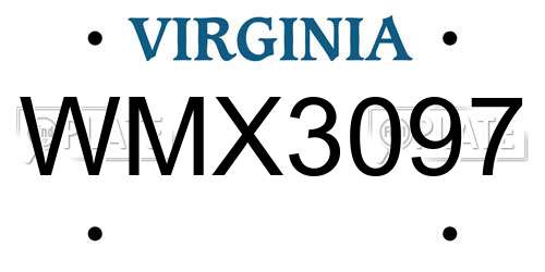 WMX3097 Virginia License Plate