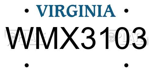 WMX3103 Virginia License Plate