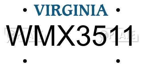 WMX3511 Virginia License Plate