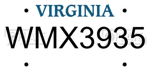 WMX3935 Virginia License Plate