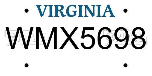 WMX5698 Virginia License Plate