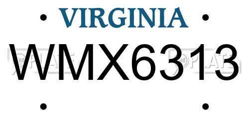 WMX6313 Virginia License Plate