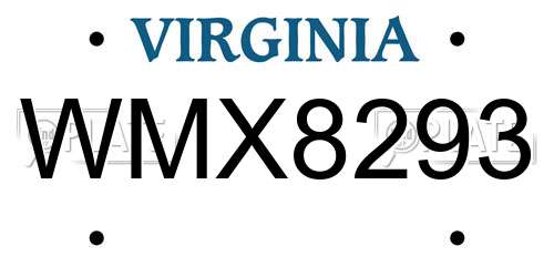 WMX8293 Virginia License Plate
