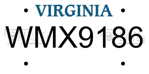 WMX9186 Virginia License Plate