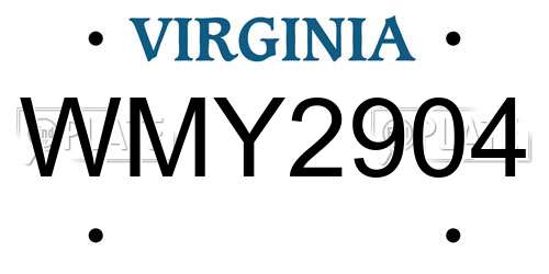 WMY2904 Virginia License Plate