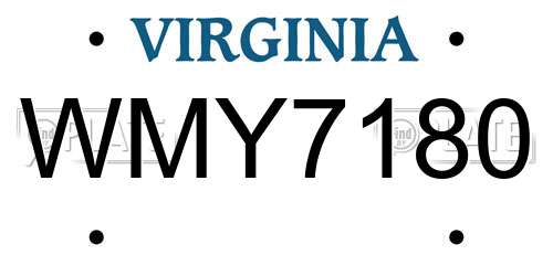 WMY7180 Virginia License Plate