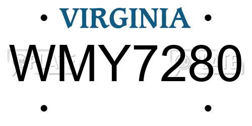 WMY7280 Virginia License Plate
