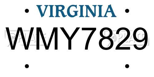 WMY7829 Virginia License Plate