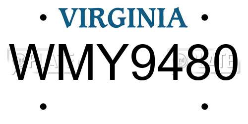 WMY9480 Virginia License Plate