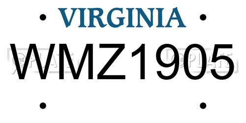 WMZ1905 Virginia License Plate