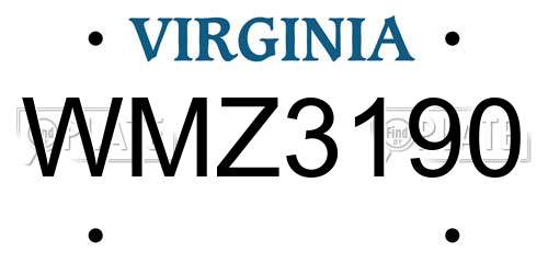WMZ3190 Virginia License Plate