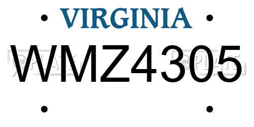 WMZ4305 Virginia License Plate