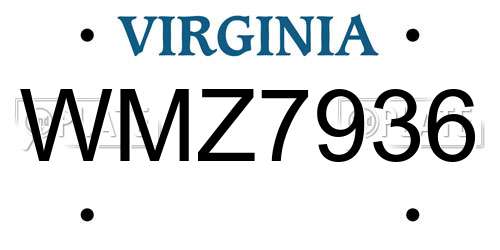 WMZ7936 Virginia License Plate