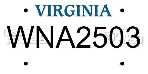 WNA2503 Virginia License Plate