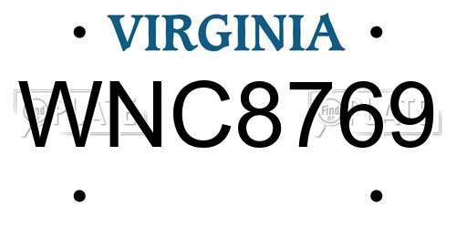 WNC8769 Virginia License Plate