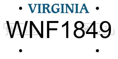 WNF1849 Virginia License Plate