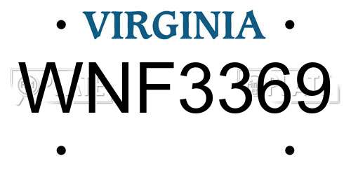 WNF3369 Virginia License Plate