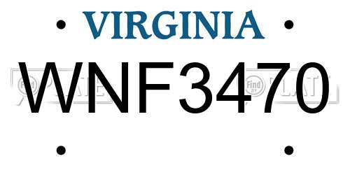 WNF3470 Virginia License Plate