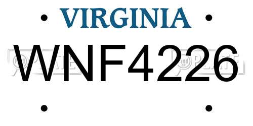 WNF4226 Virginia License Plate